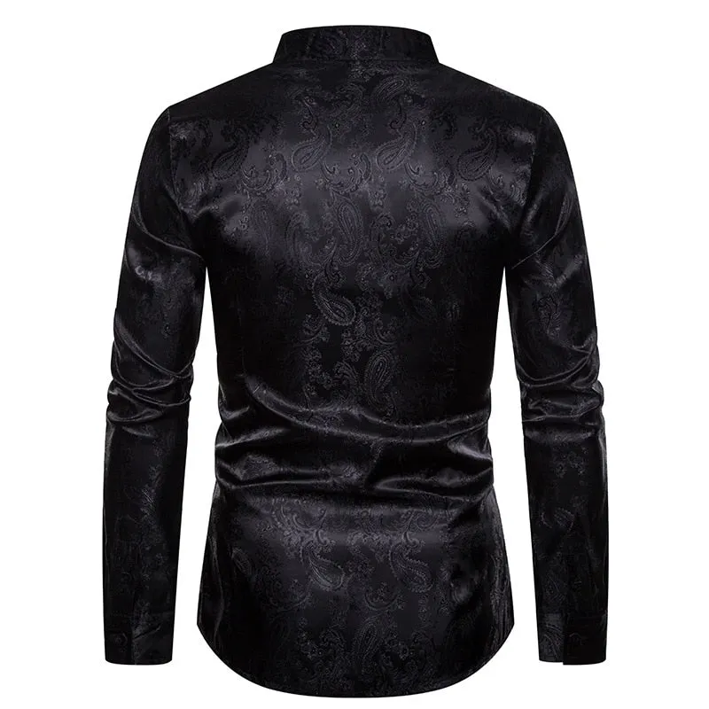 Men's Cotton Embroidery Slim Fit Bussiness Party Long Sleeve Dress Shirt