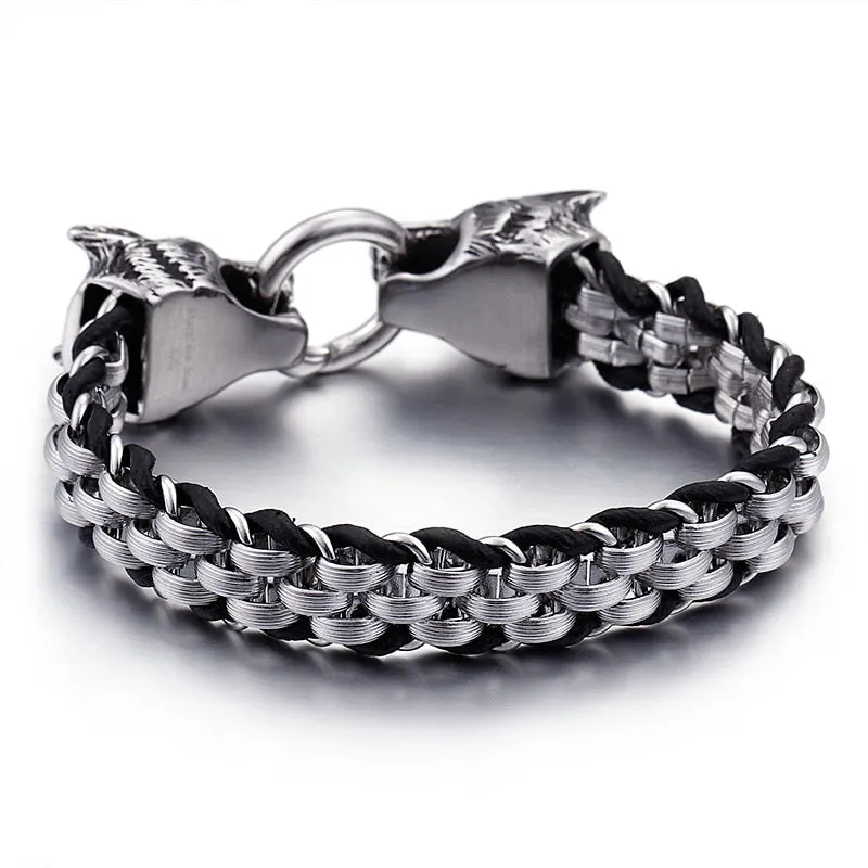 Men's Punk Rock Stainless Steel Braided Link Chain Wrap Bracelet