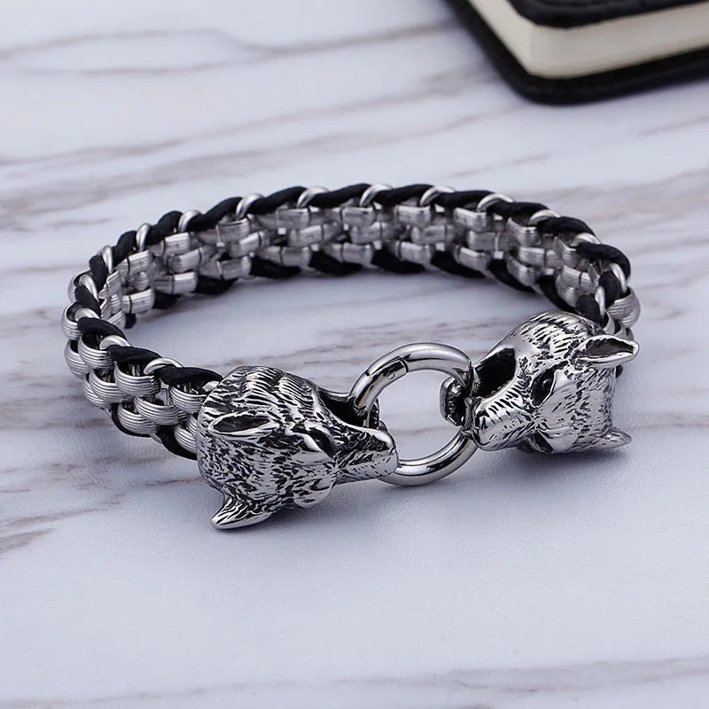 Men's Punk Rock Stainless Steel Braided Link Chain Wrap Bracelet