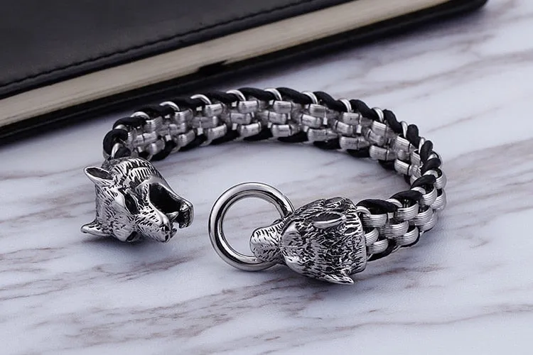 Men's Punk Rock Stainless Steel Braided Link Chain Wrap Bracelet