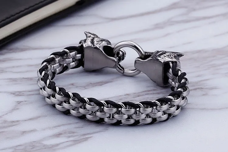 Men's Punk Rock Stainless Steel Braided Link Chain Wrap Bracelet