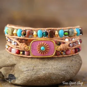 Mixed Beads & Sun Charm Wrap Bracelet