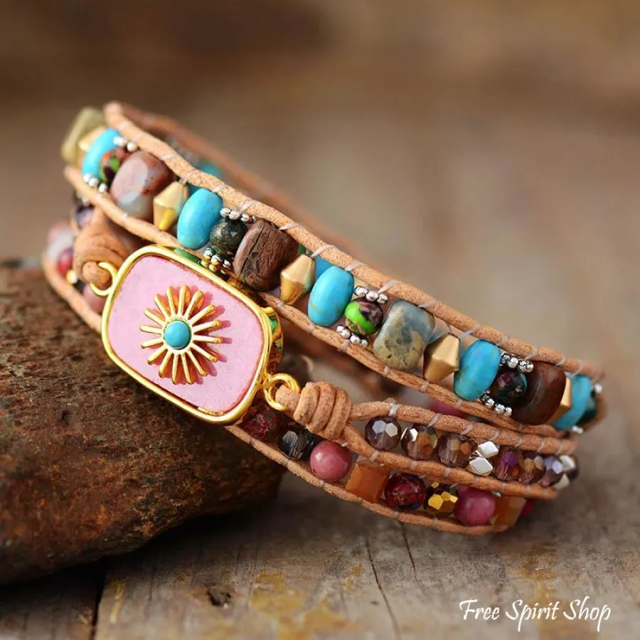 Mixed Beads & Sun Charm Wrap Bracelet