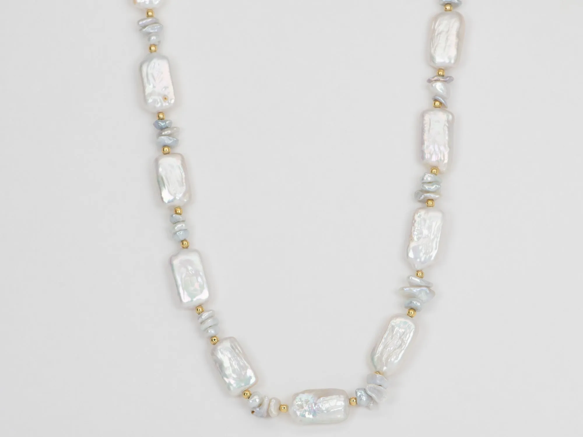 Mixed Stick and Petal Pearl Necklace with Gold Accent R4333