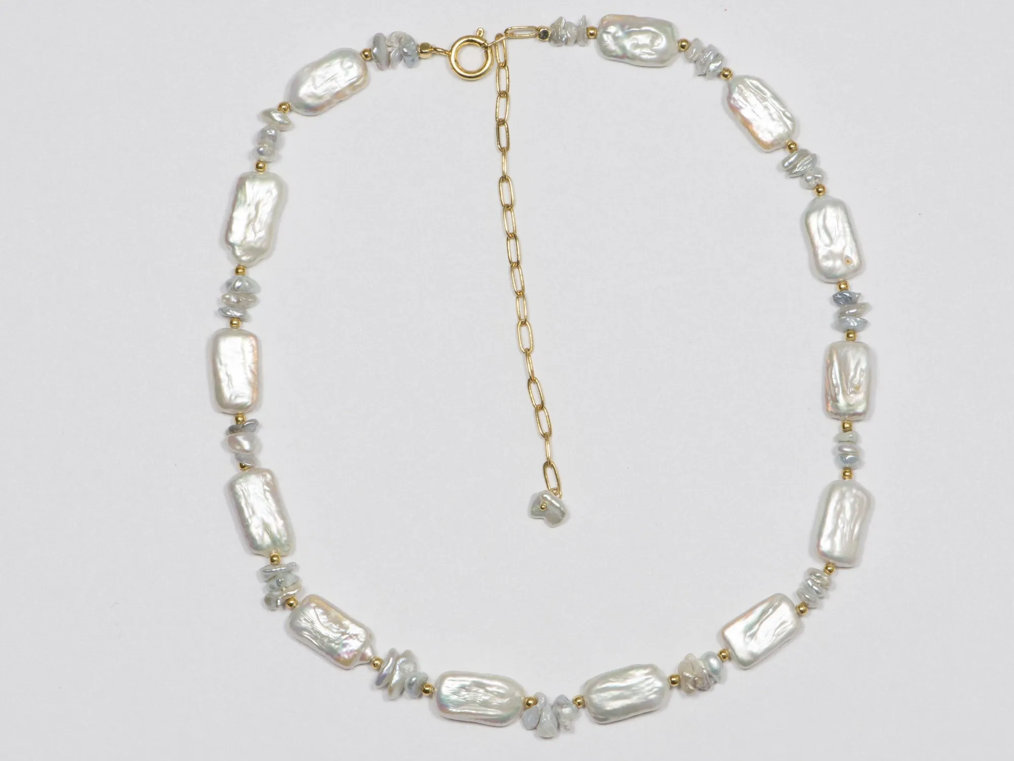 Mixed Stick and Petal Pearl Necklace with Gold Accent R4333