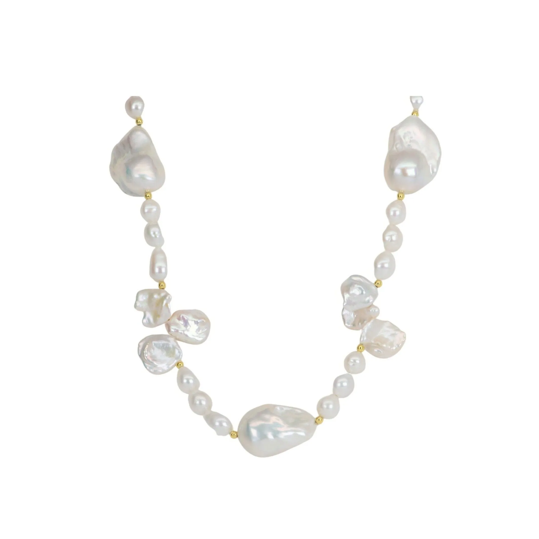 Mixed White Baroque Pearl  Necklace with Gold Plated Toggle Clasp P1052