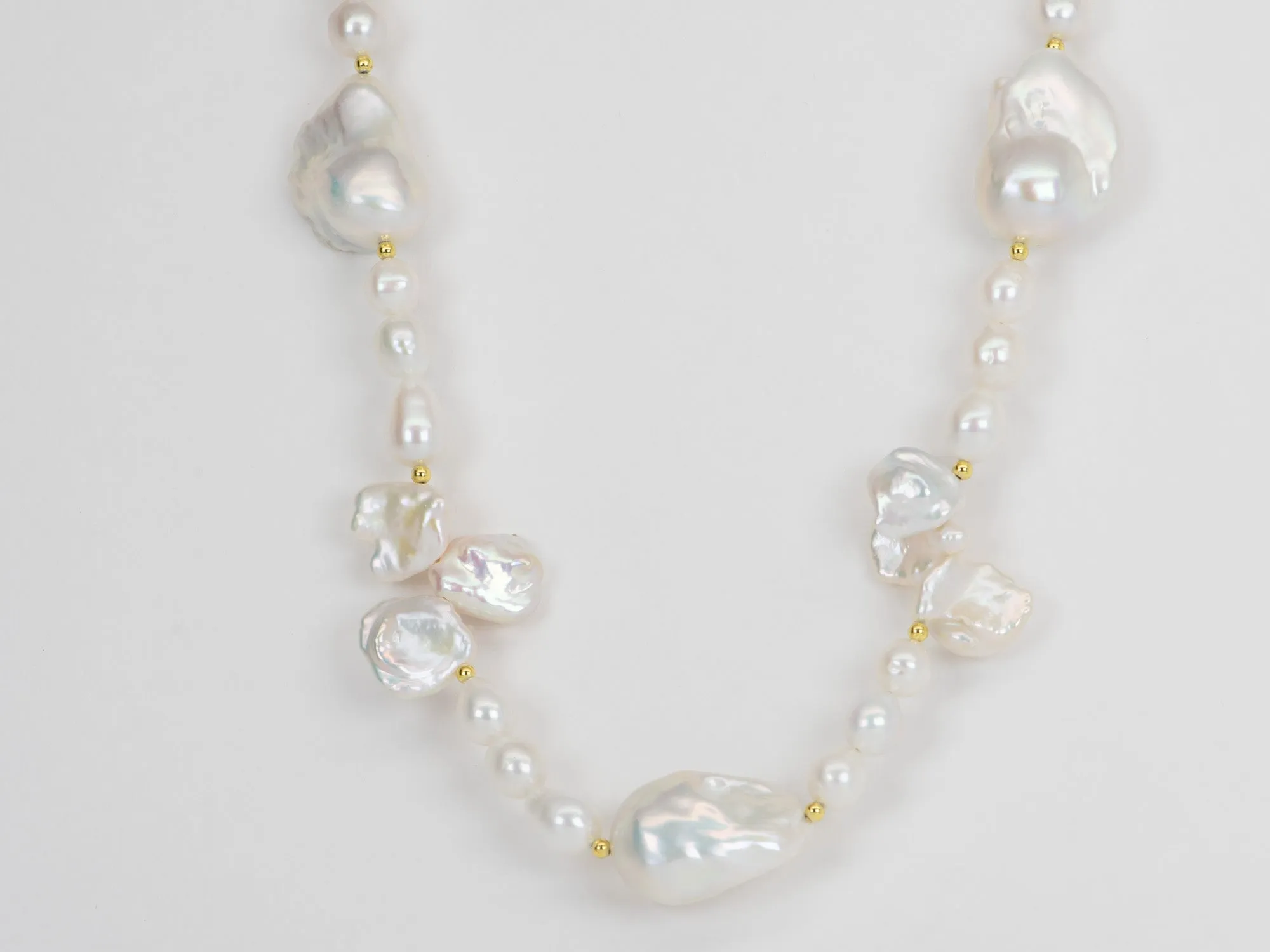 Mixed White Baroque Pearl  Necklace with Gold Plated Toggle Clasp P1052