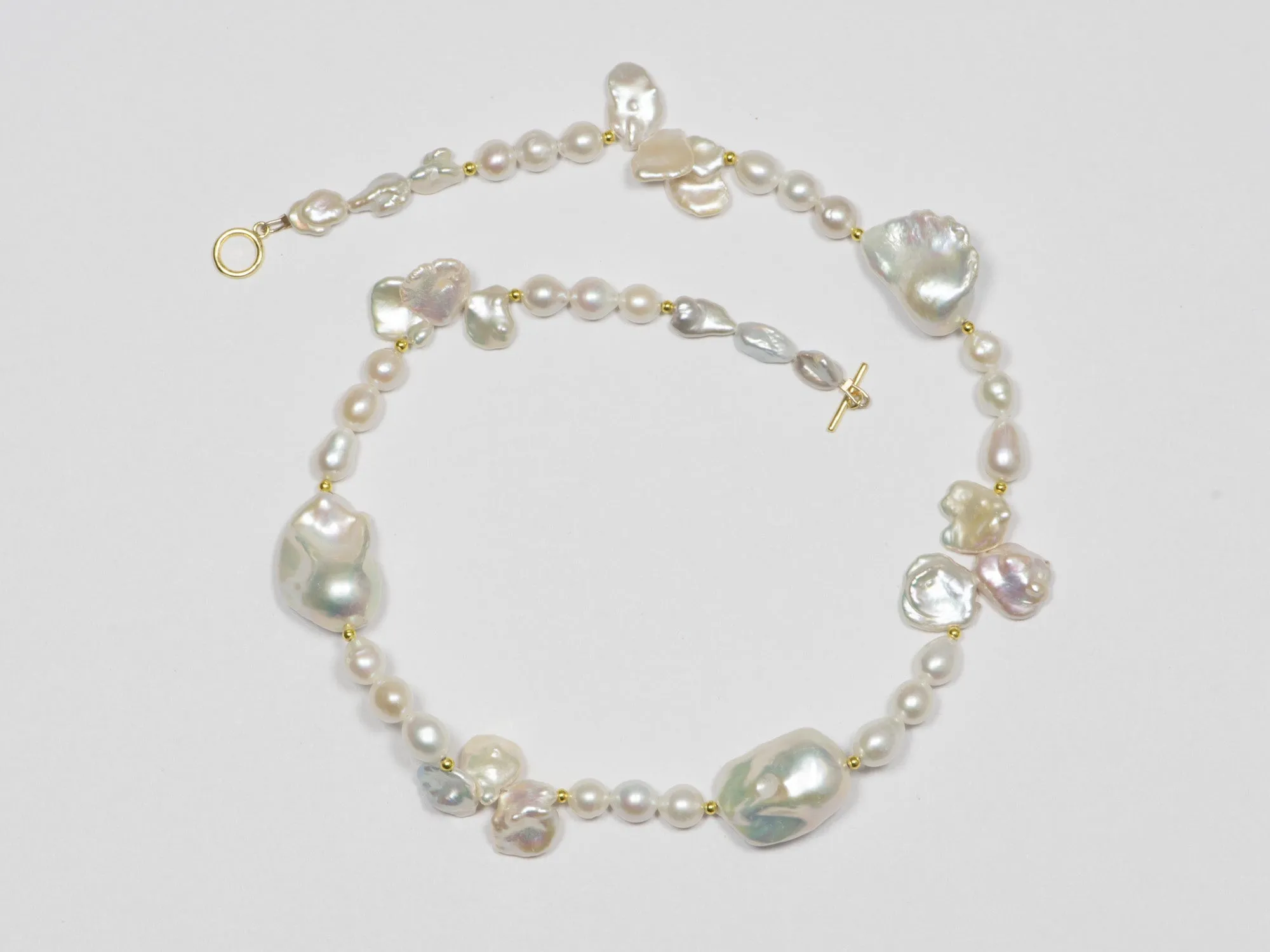 Mixed White Baroque Pearl  Necklace with Gold Plated Toggle Clasp P1052