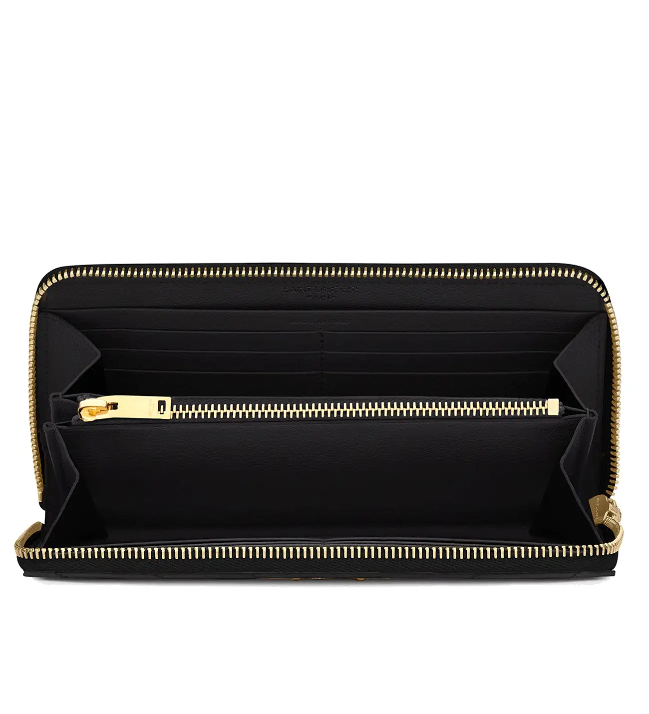 Monogram Chevron Zip Wallet, Black/Gold