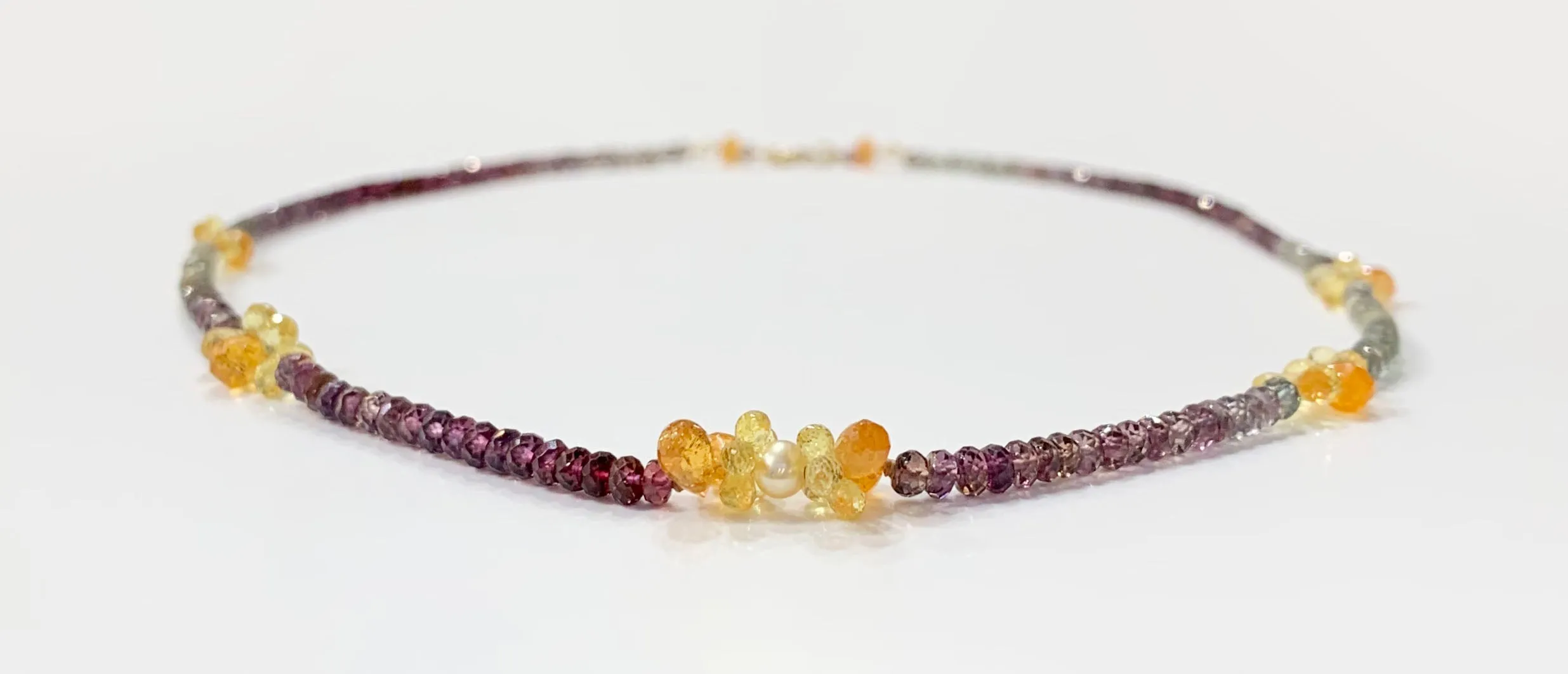 Multi Sapphire, Mandarin Garnet, Akoya Pearl Necklace