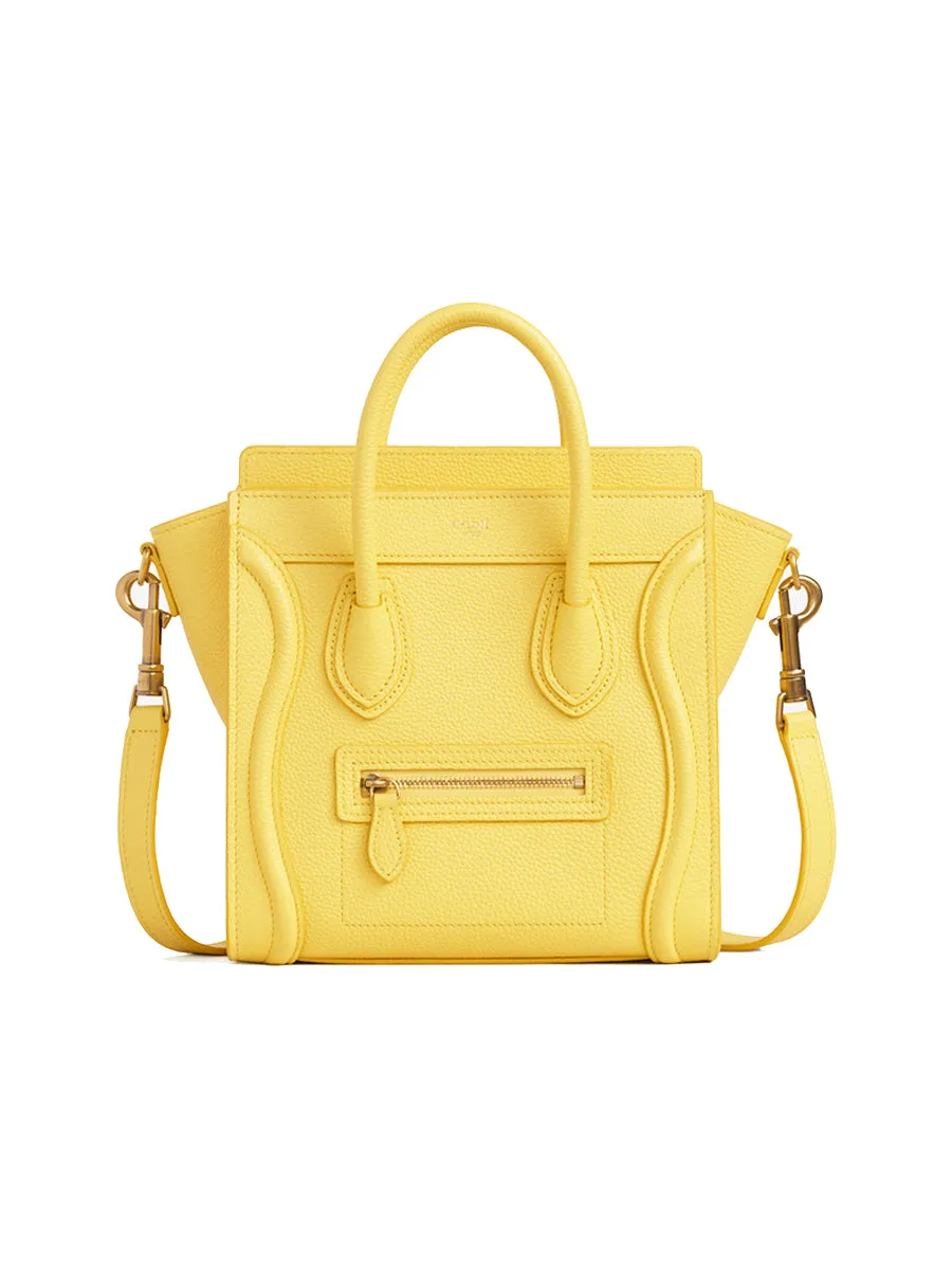 Nano Luggage Bag in Drummed Calfskin in Citron