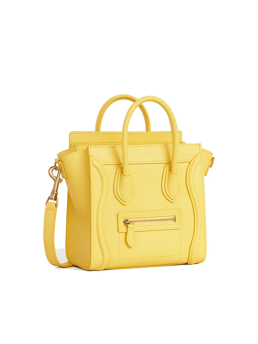 Nano Luggage Bag in Drummed Calfskin in Citron