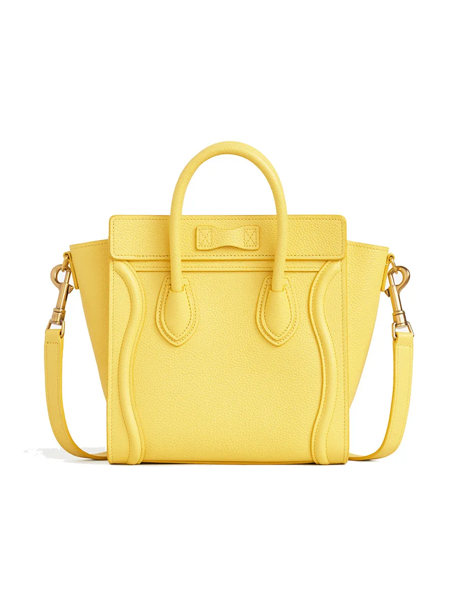 Nano Luggage Bag in Drummed Calfskin in Citron