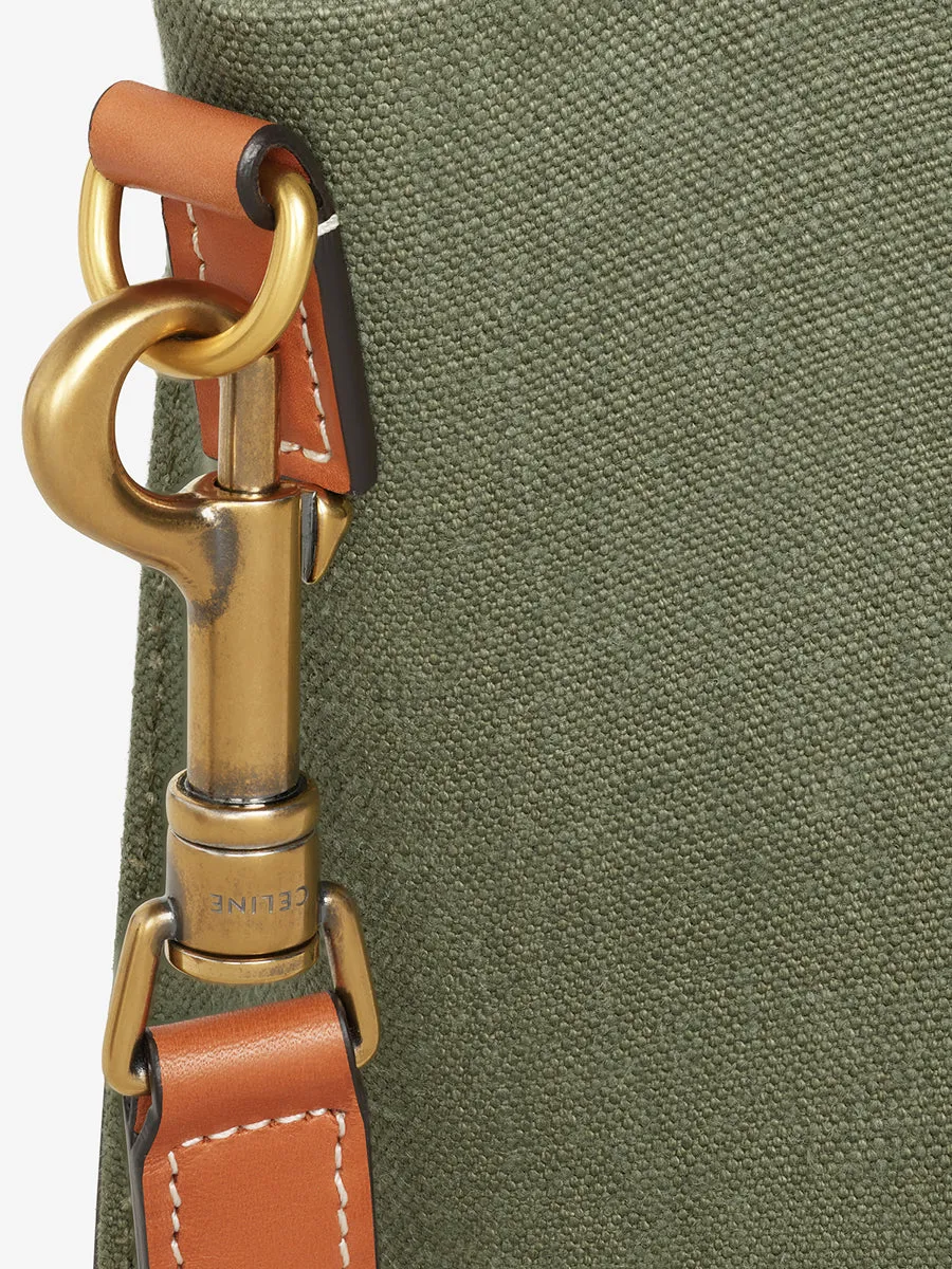 Nano Luggage Bag in Textile and Calfskin in Khaki/ Tan