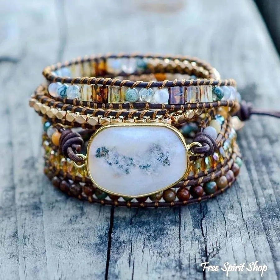 Natural Agate Moonlight & Jasper Wrap Bracelet