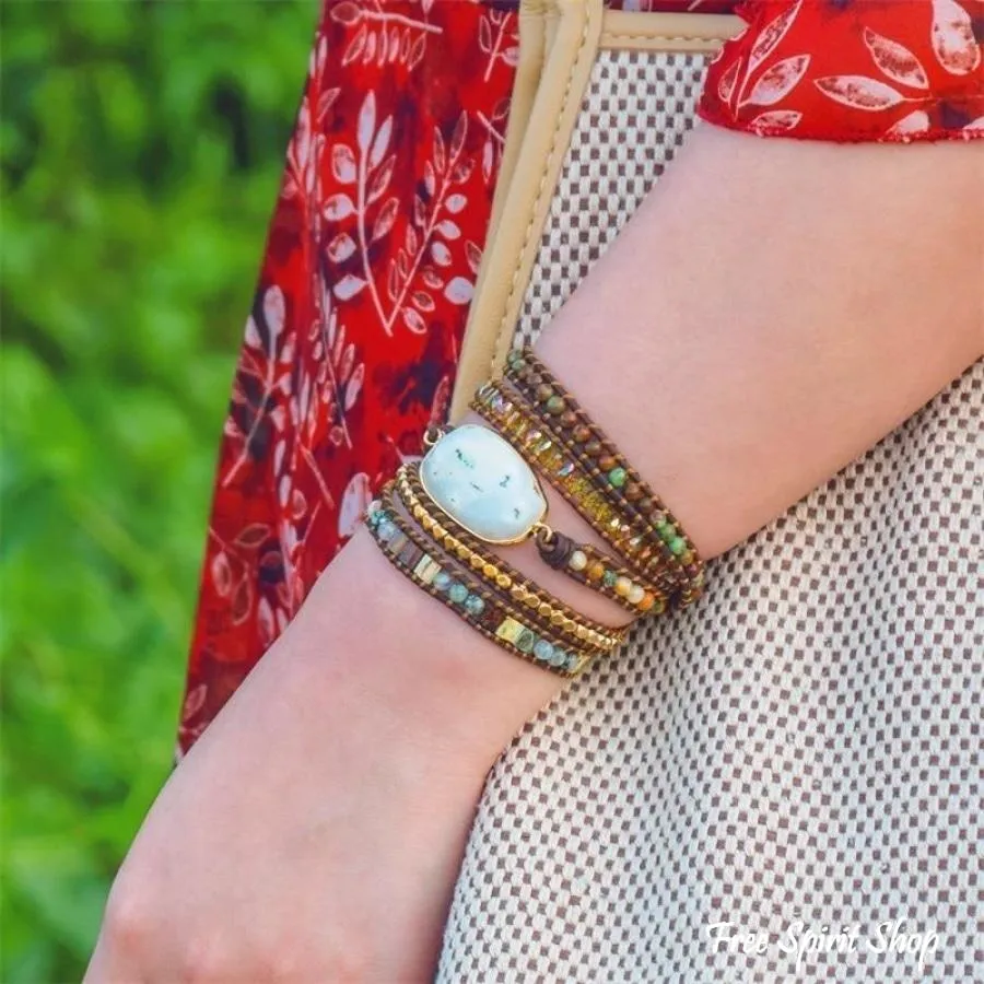 Natural Agate Moonlight & Jasper Wrap Bracelet