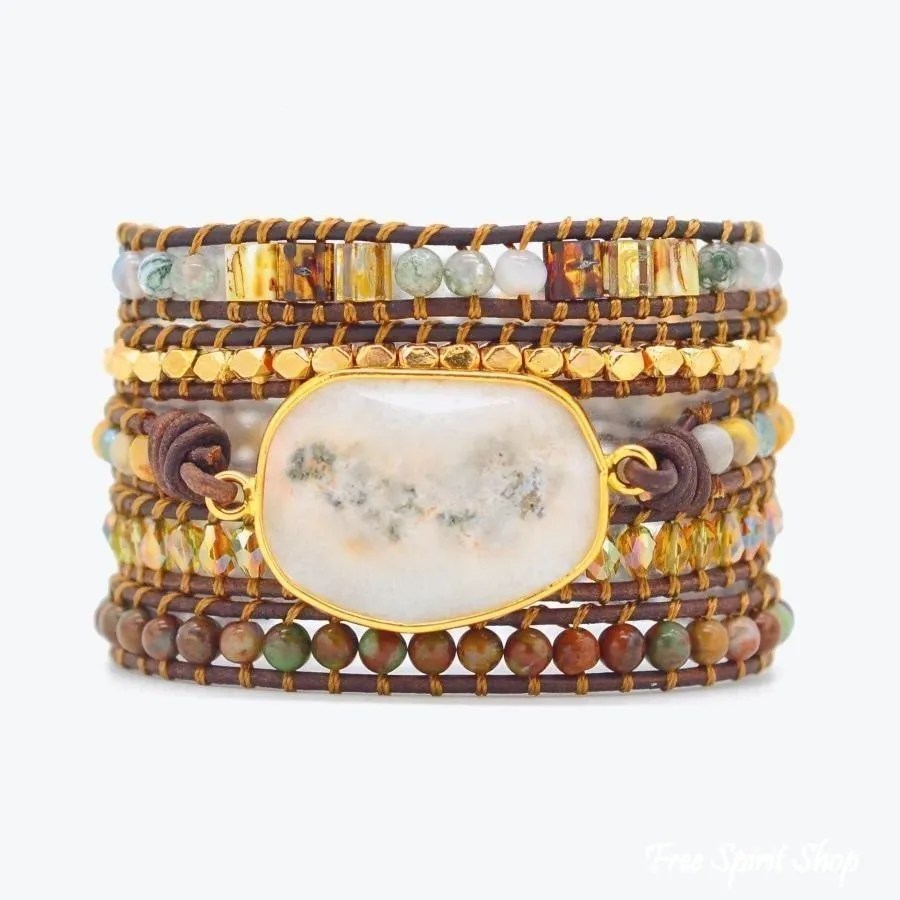 Natural Agate Moonlight & Jasper Wrap Bracelet