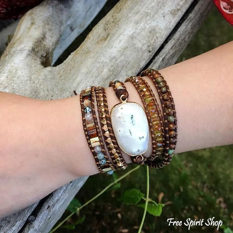 Natural Agate Moonlight & Jasper Wrap Bracelet