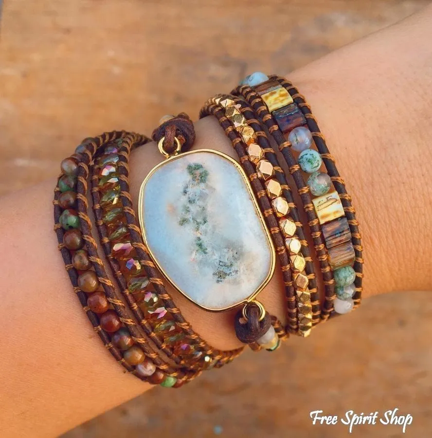 Natural Agate Moonlight & Jasper Wrap Bracelet