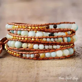 Natural Amazonite & Gold Plated Bead Wrap Bracelet