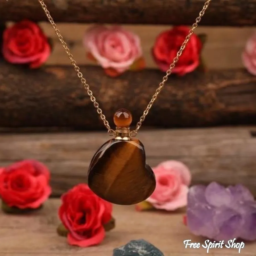 Natural Heart-Shaped Crystal Perfume Bottle Pendant Necklace