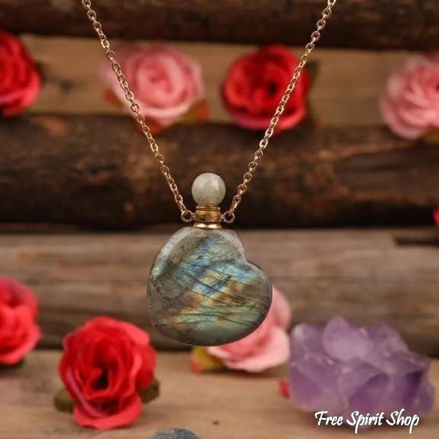 Natural Heart-Shaped Crystal Perfume Bottle Pendant Necklace