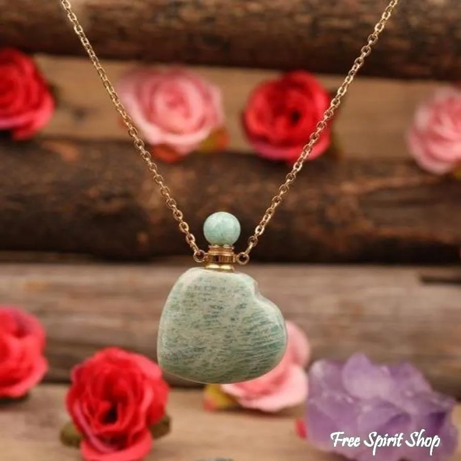 Natural Heart-Shaped Crystal Perfume Bottle Pendant Necklace