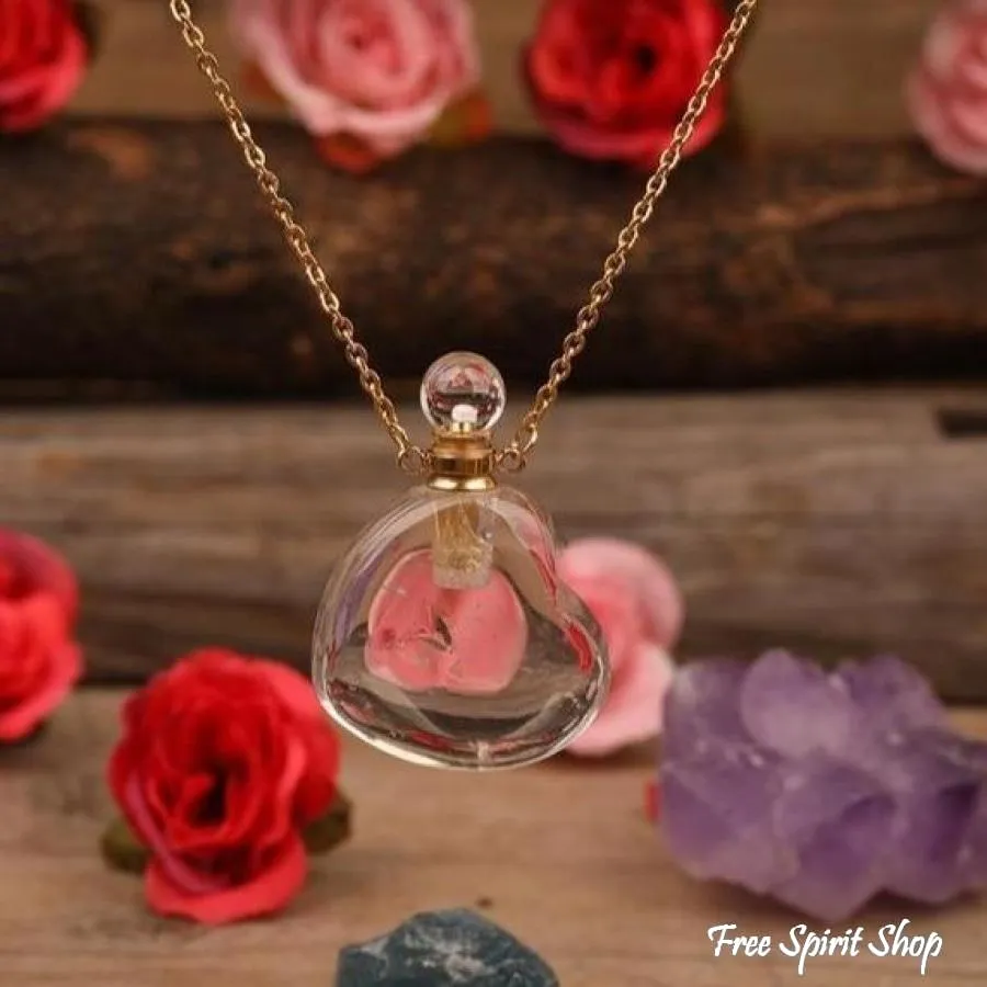 Natural Heart-Shaped Crystal Perfume Bottle Pendant Necklace