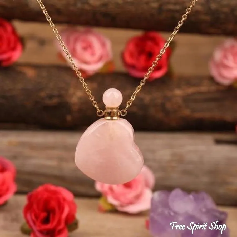 Natural Heart-Shaped Crystal Perfume Bottle Pendant Necklace