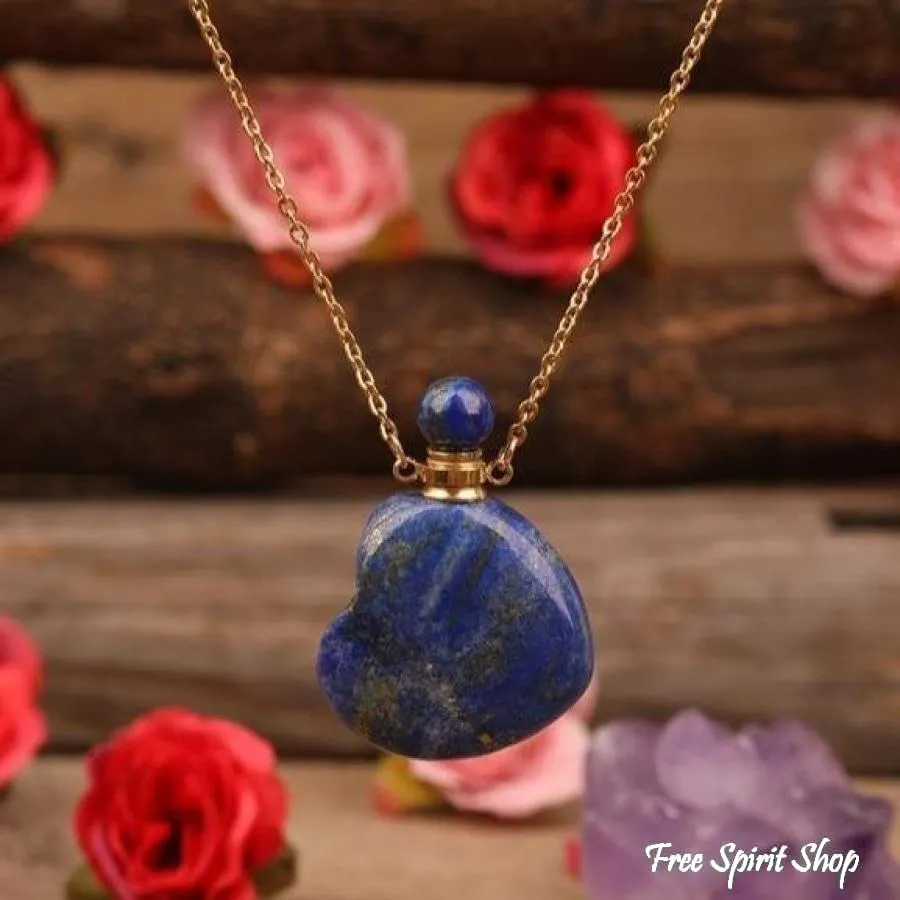 Natural Heart-Shaped Crystal Perfume Bottle Pendant Necklace