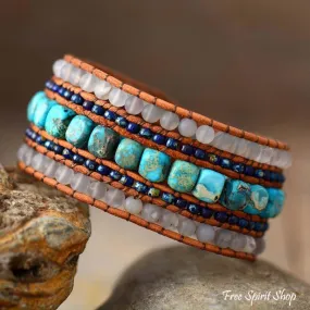 Natural Matte Quartz & Turquoise Wrap Bracelet