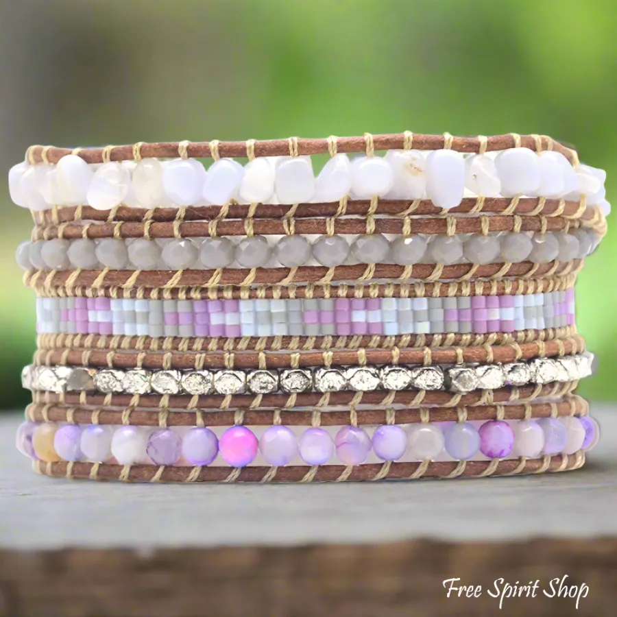 Natural Purple Agate & Miyuki Bead Wrap Bracelet