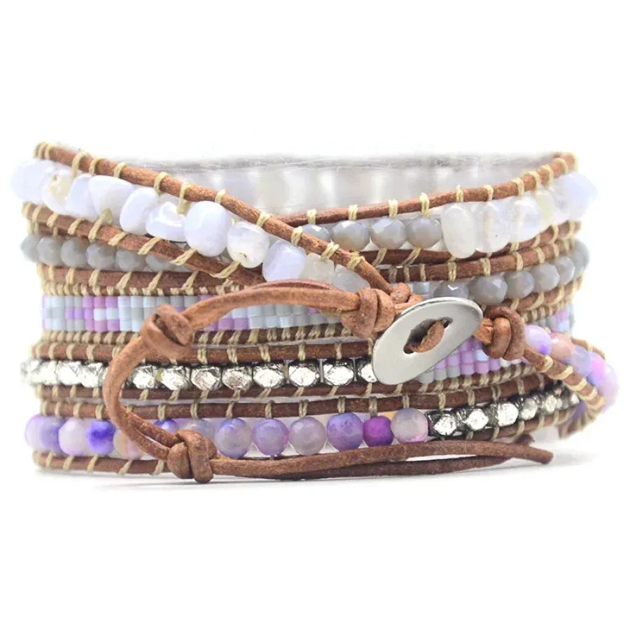 Natural Purple Agate & Miyuki Bead Wrap Bracelet