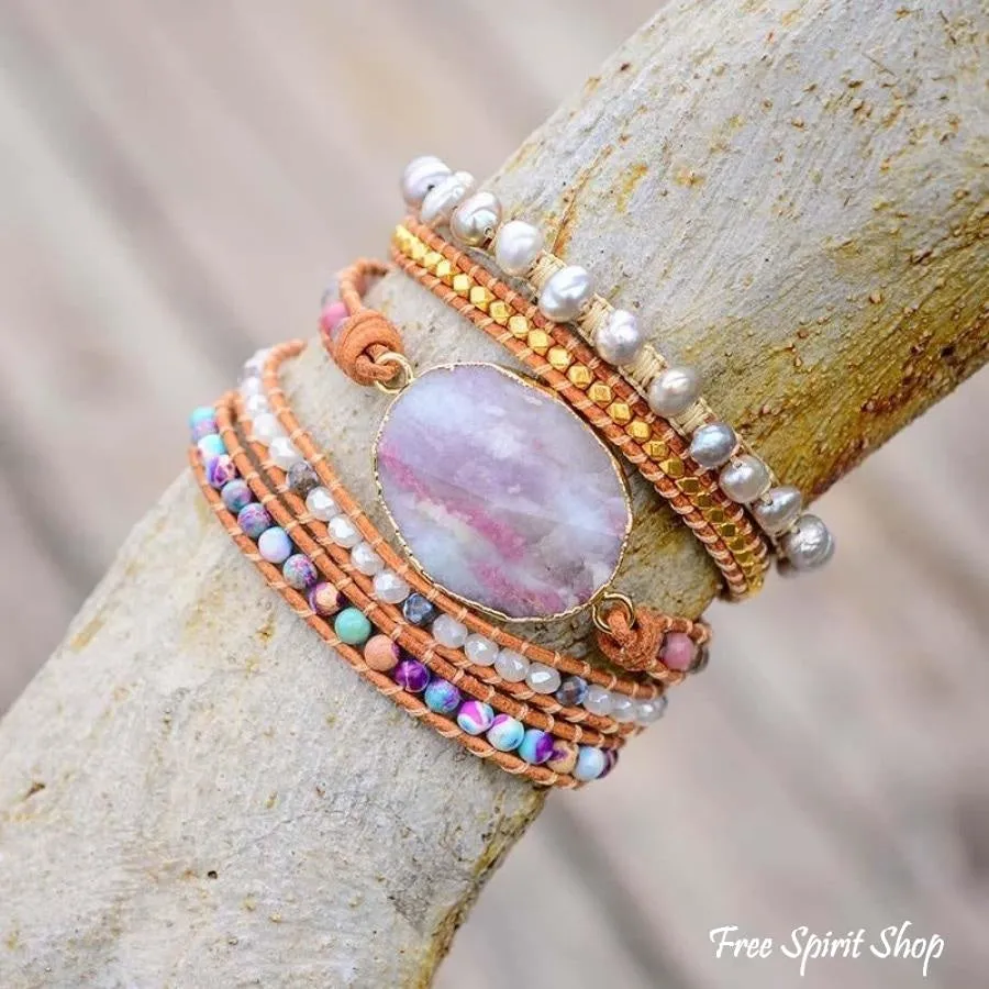 Natural Purple Quartz & Jasper Wrap Bracelet