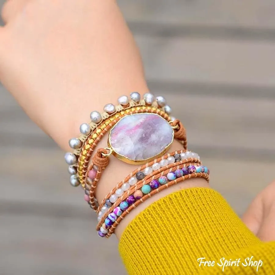 Natural Purple Quartz & Jasper Wrap Bracelet