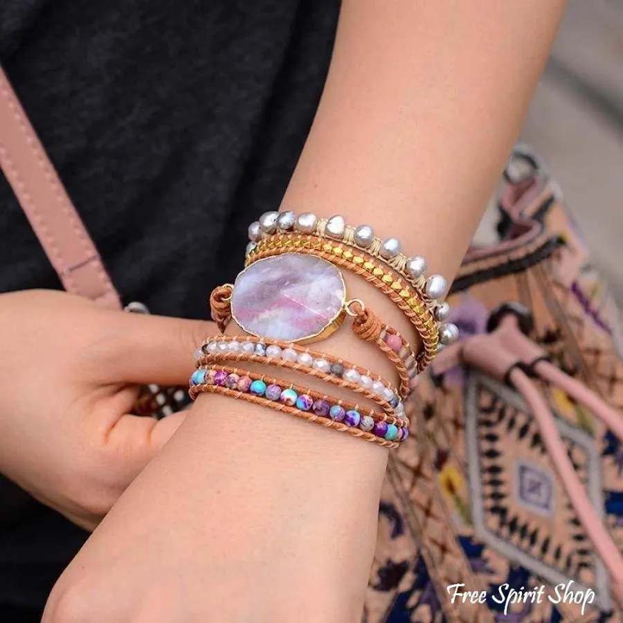 Natural Purple Quartz & Jasper Wrap Bracelet