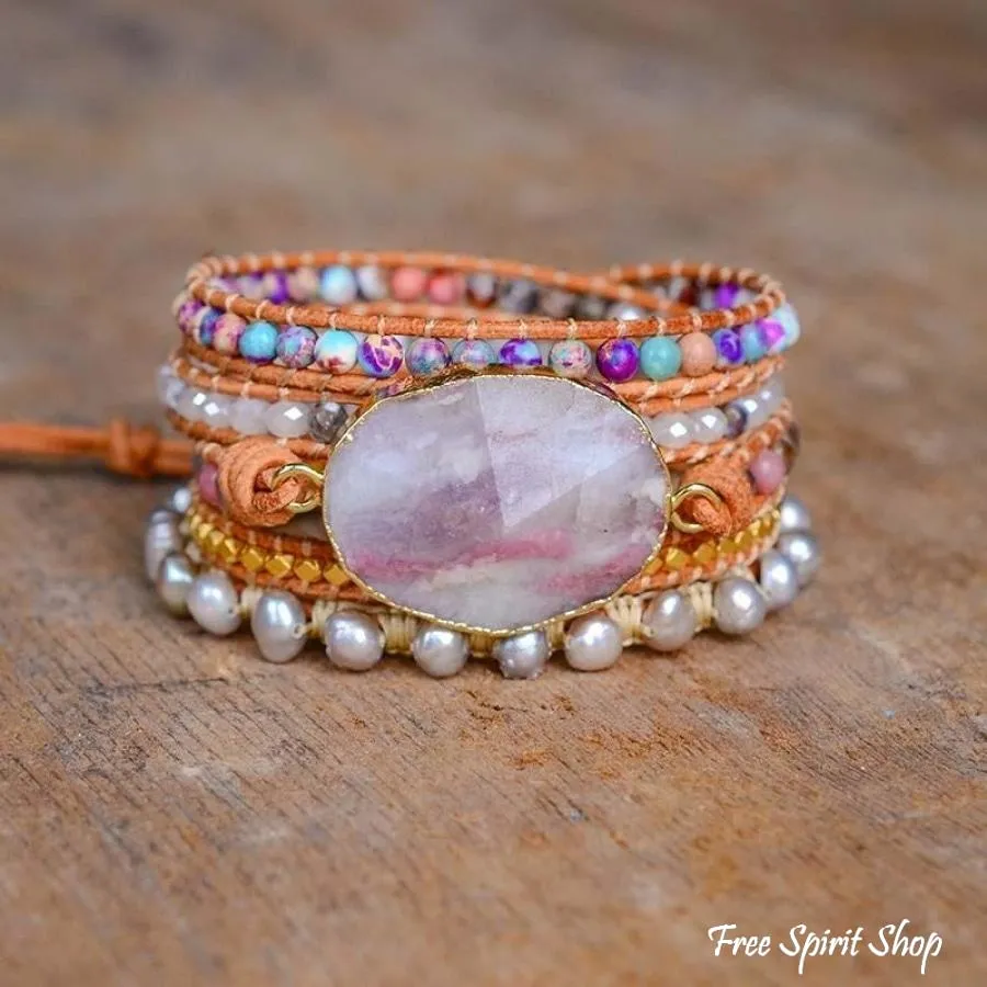 Natural Purple Quartz & Jasper Wrap Bracelet