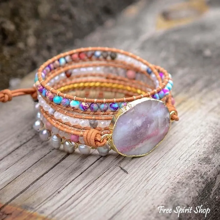 Natural Purple Quartz & Jasper Wrap Bracelet