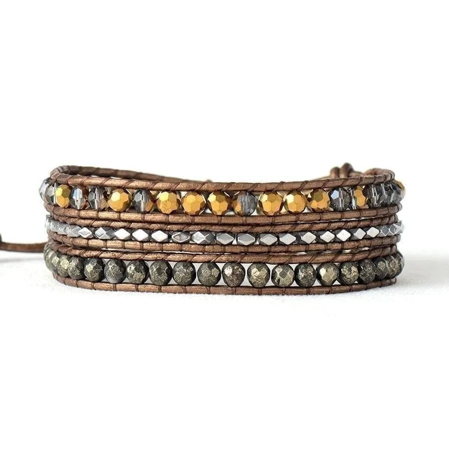 Natural Pyrite Bronze Wrap Bracelet