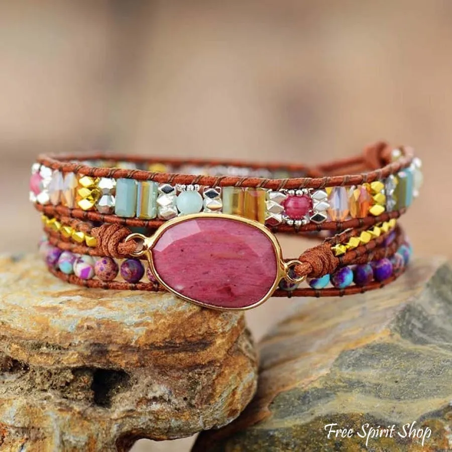 Natural Rhodonite & Jasper Wrap Bracelet