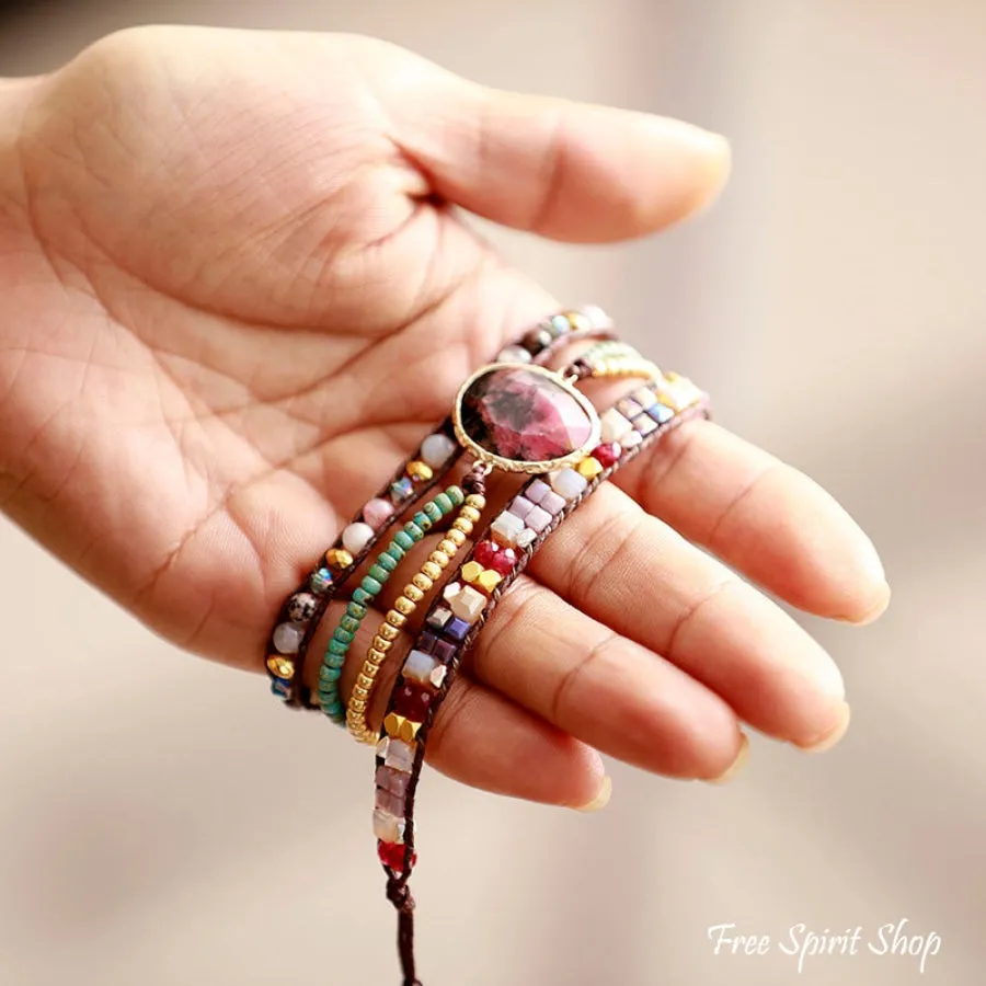 Natural Rhodonite & Mixed Beads Wrap Bracelet