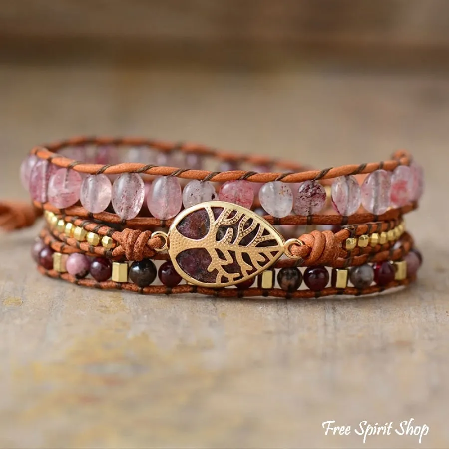 Natural Strawberry Quartz & Garnet Wrap Bracelet