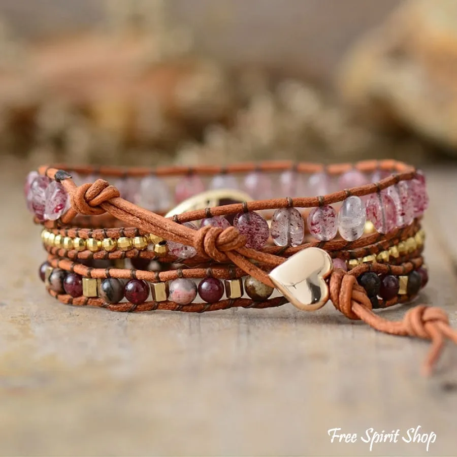 Natural Strawberry Quartz & Garnet Wrap Bracelet