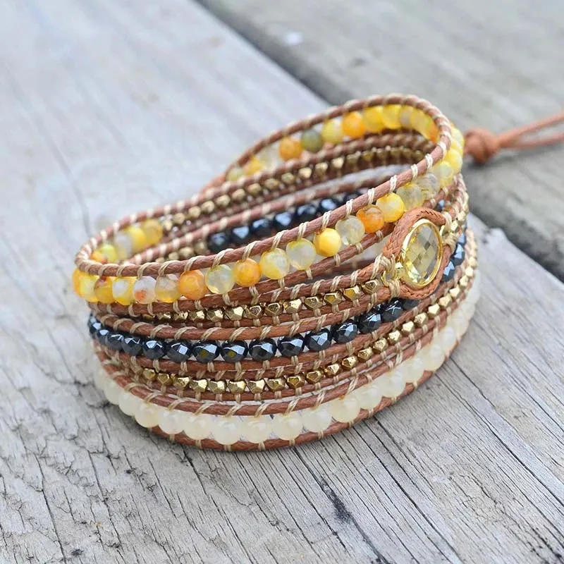 Natural Sunny Citrine Gemstone Wrap Bracelet