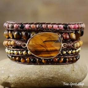 Natural Tiger Eye & Rhodonite Wrap Bracelet