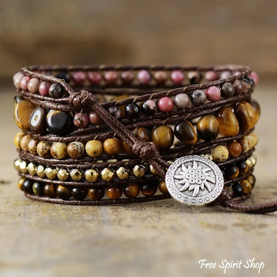 Natural Tiger Eye & Rhodonite Wrap Bracelet