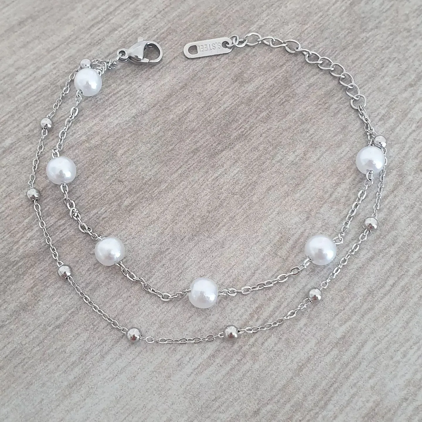 Parosa Imitation Pearl Bracelet, Stainless Steel, Adjustable up to 21cm