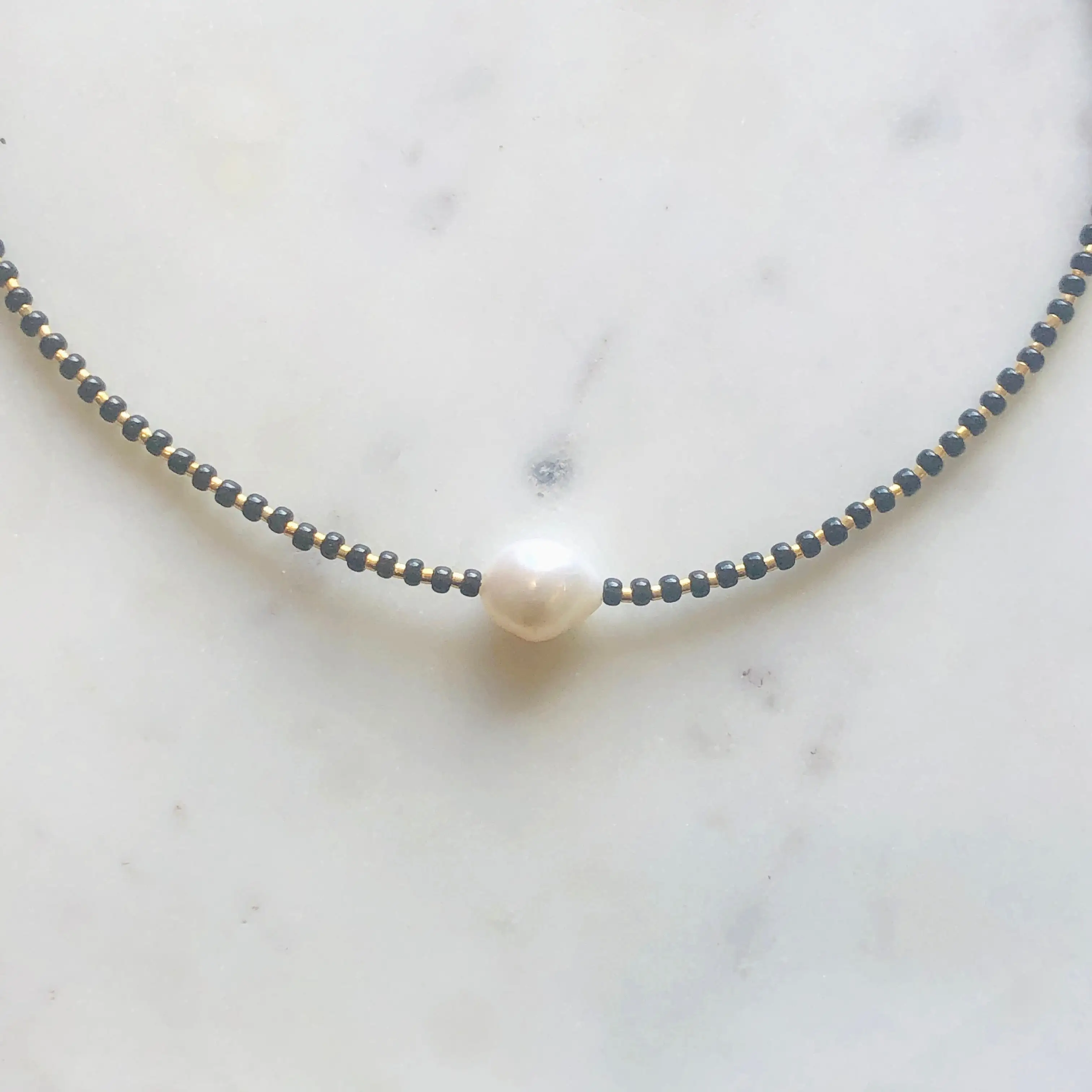 Pearl With 24k Gold + Glass Beads Necklace