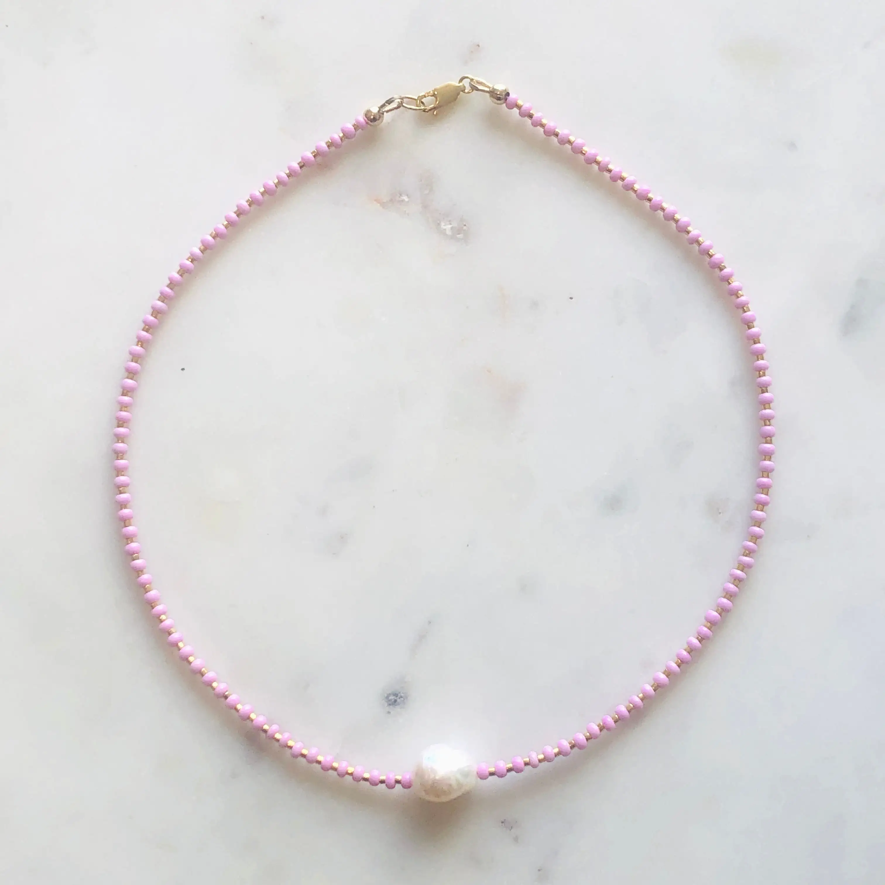 Pearl With 24k Gold + Glass Beads Necklace