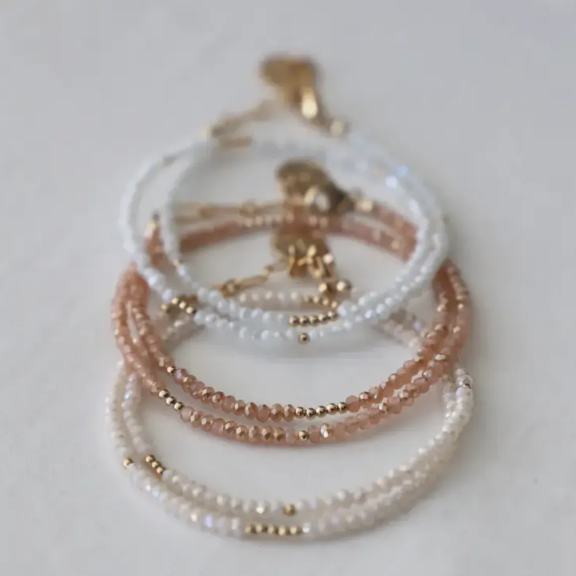 Petite Crystal Double Wrap Bracelet- Beige